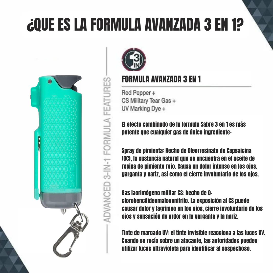 Gel Pimienta SABRERED 3 en 1 Flip Top con Rompe Cristales y Cortacinturones - Image 4